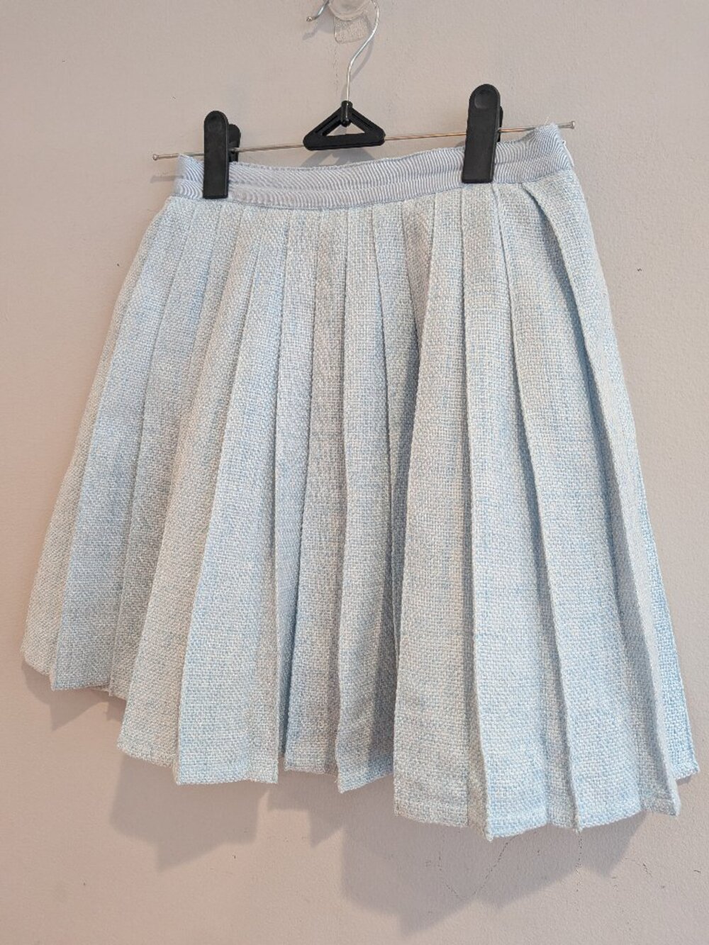 Coco Blanc Girls Light Blue Textured Tweed Pleated Skirt Adjustable Waist Size 7